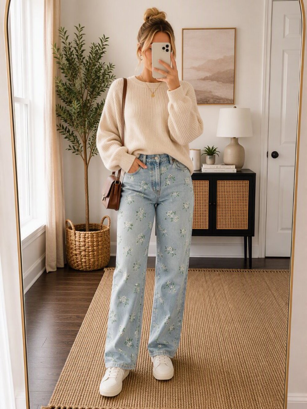 🌼 Wild Fable Floral Print Straight Leg Jeans | Light Wash Denim | Size 12